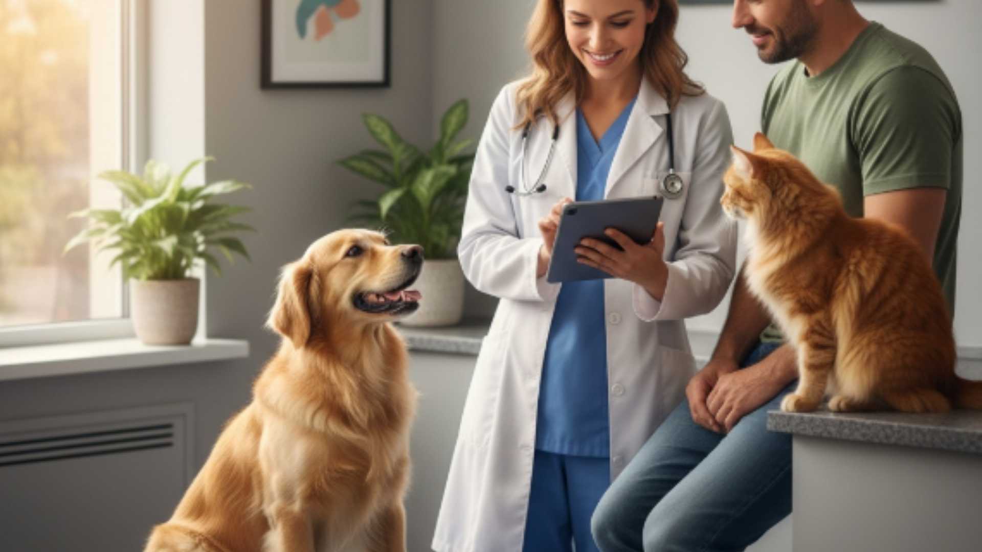 tutor recibiendo resultados de su perro en el veterinario